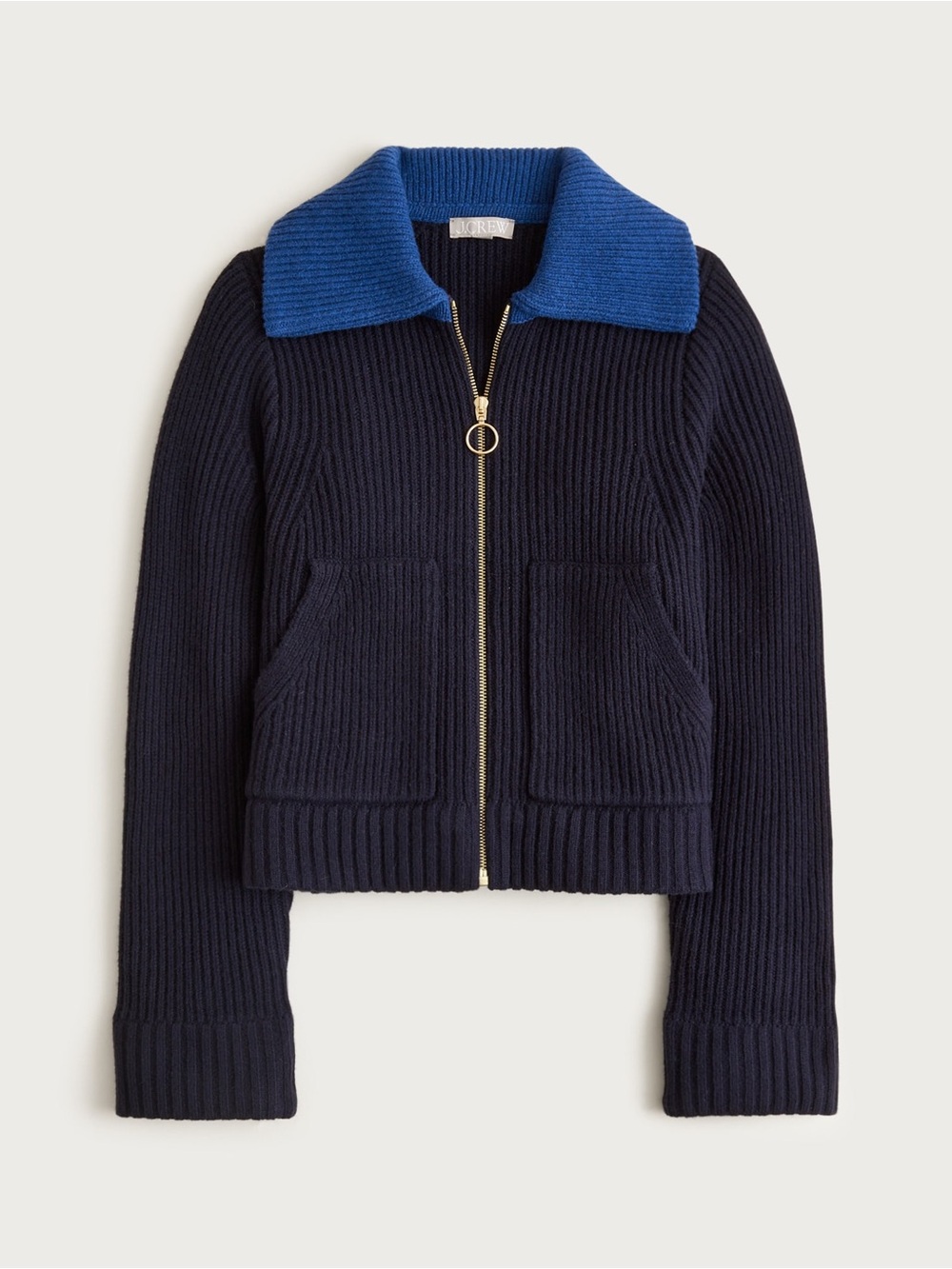 J.Crew Colorblock Collared Full Zip Sweater in Wool